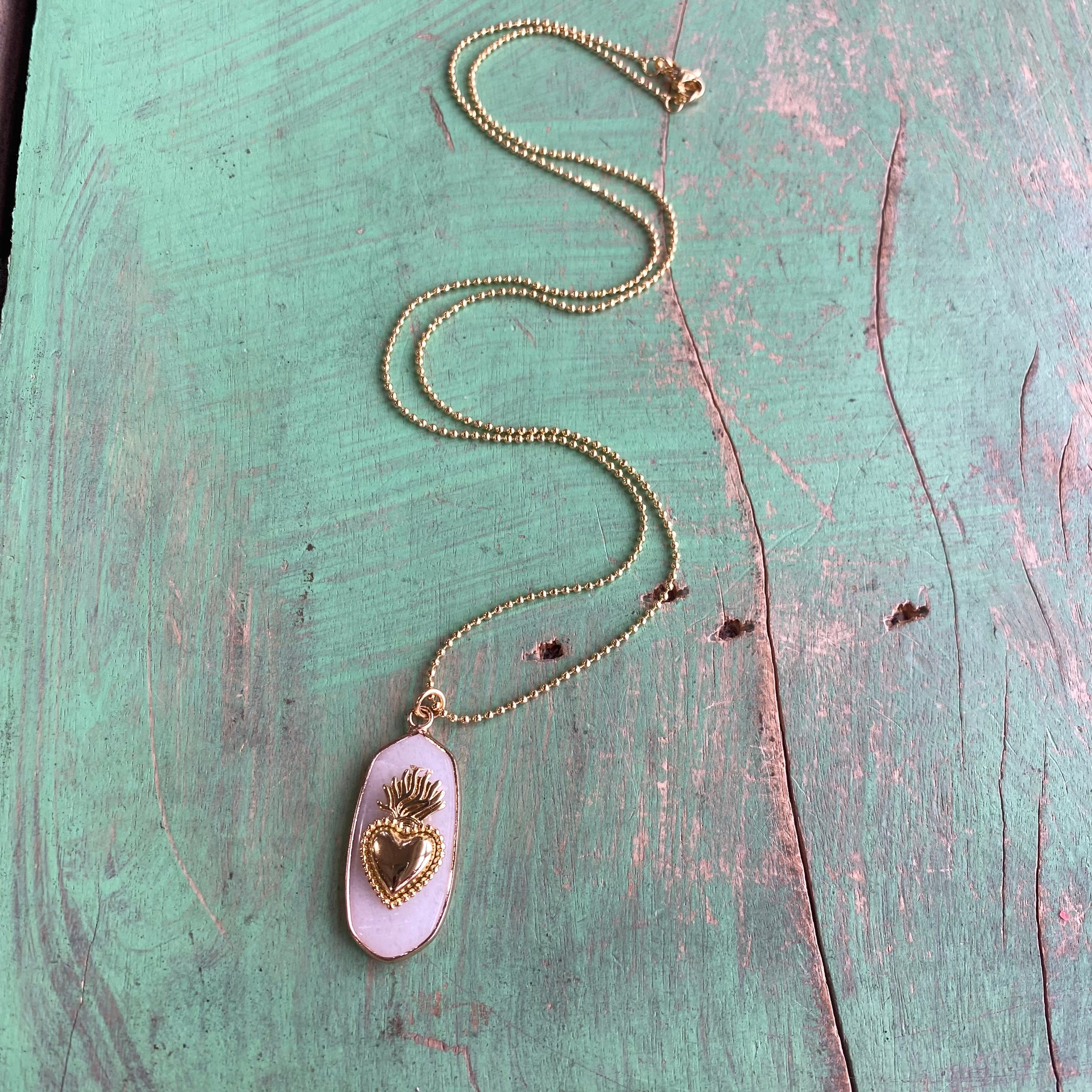 Hannah Natural Stone Sacred Heart Necklace or Earrings