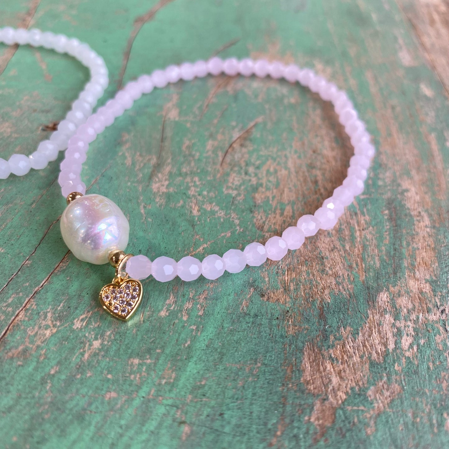 Crystal Heart Pearl Bracelets