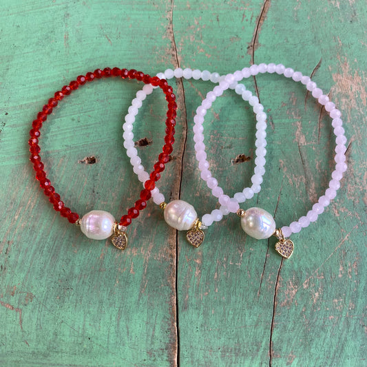 Crystal Heart Pearl Bracelets