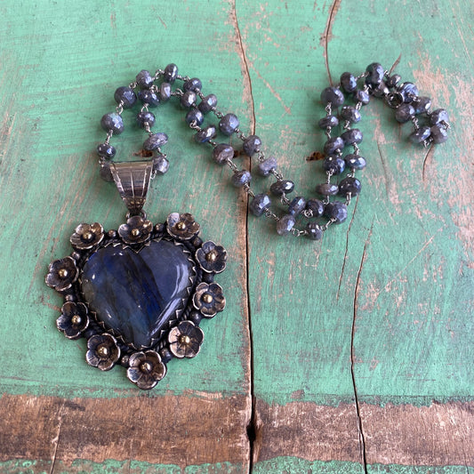 Labradorite Heart Necklace & Ring Set