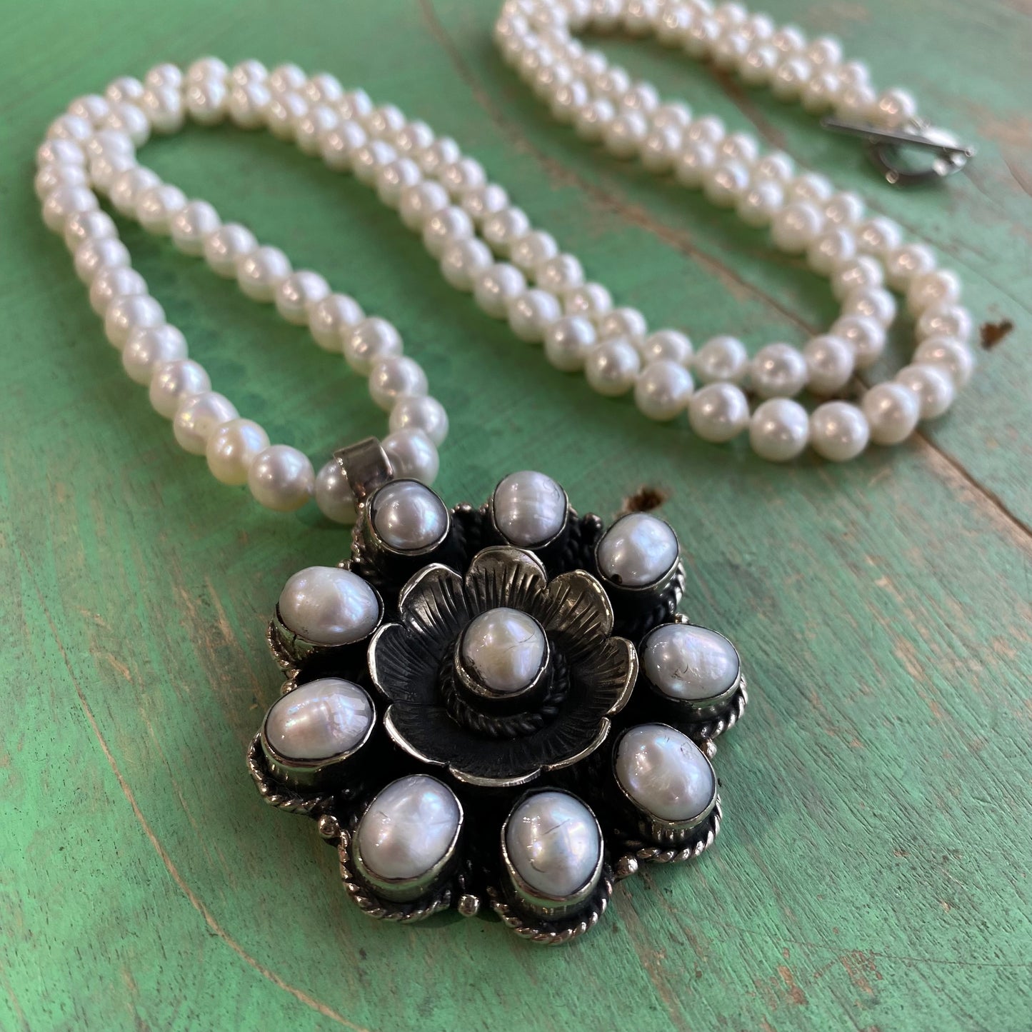 Knotted Freshwater Pearl Flower Necklace