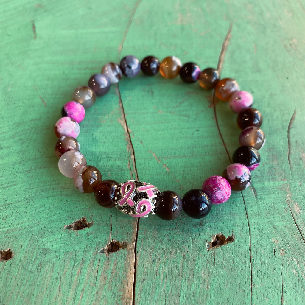 Marbled Agate Breast Cancer Awareness Bracelet