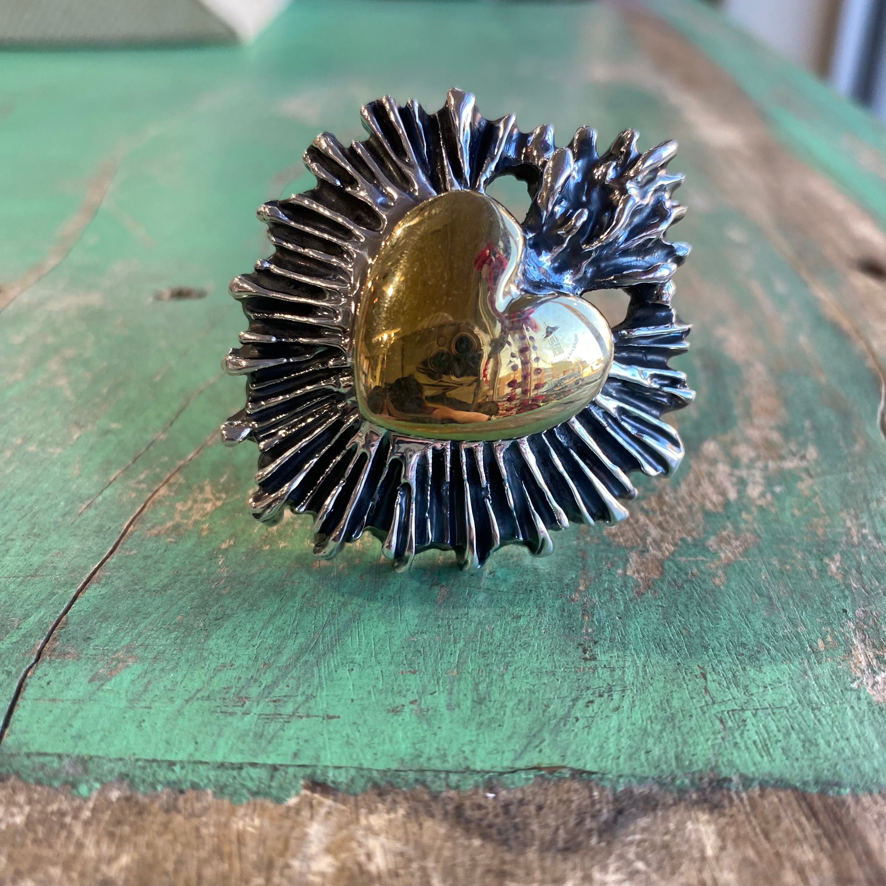 Sterling Silver Two Tone Super Sacred Heart Ring