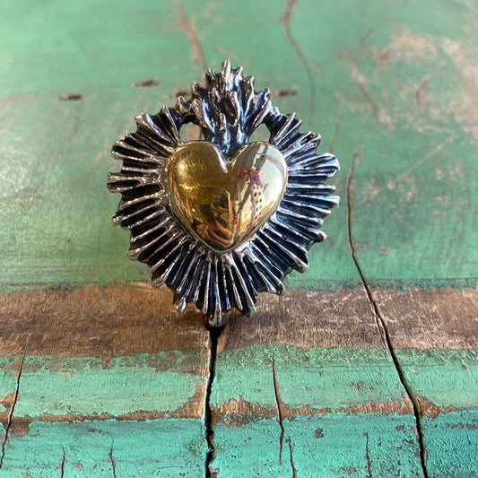 Sterling Silver Two Tone Super Sacred Heart Ring