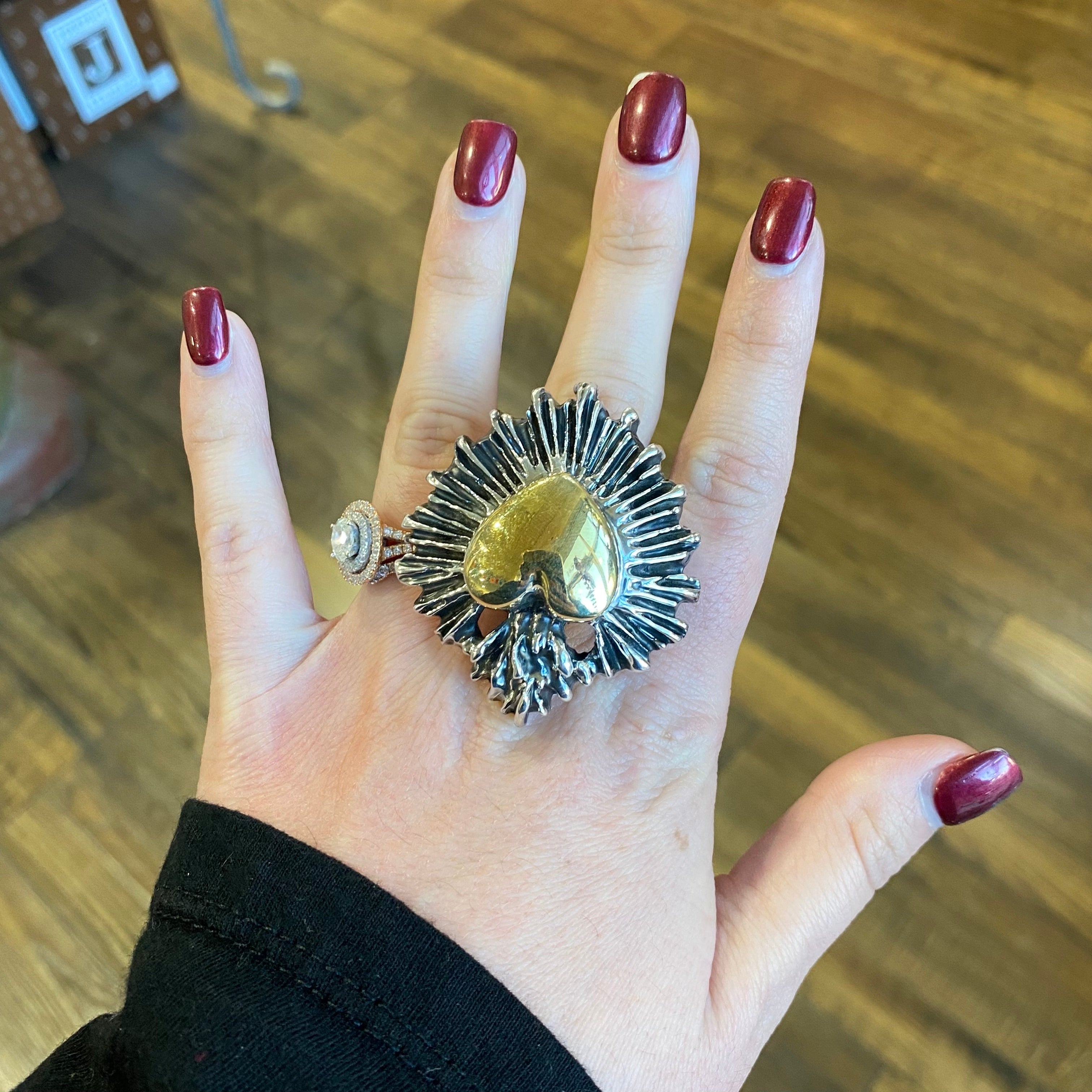 Sterling Silver Two Tone Super Sacred Heart Ring