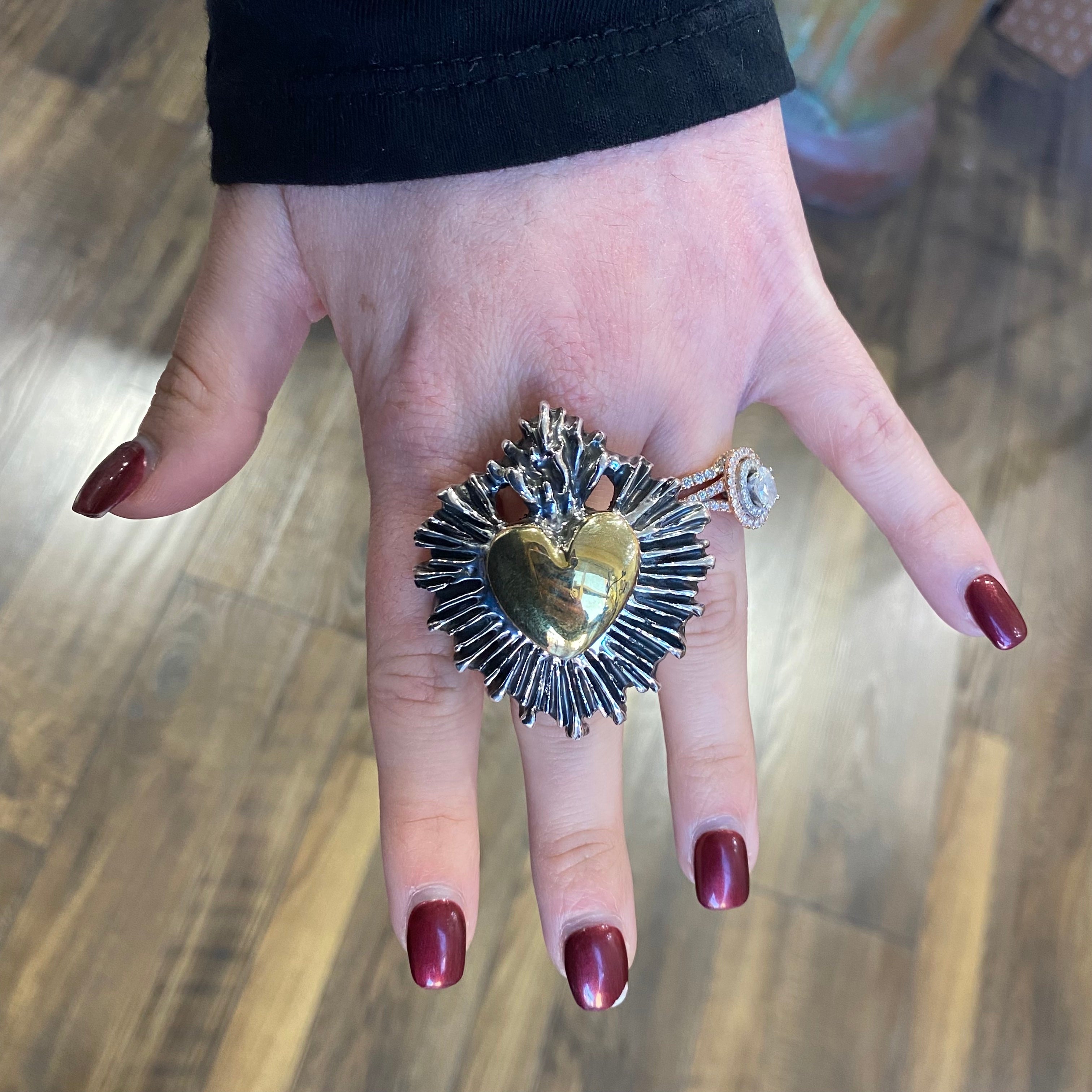 Sterling Silver Two Tone Super Sacred Heart Ring