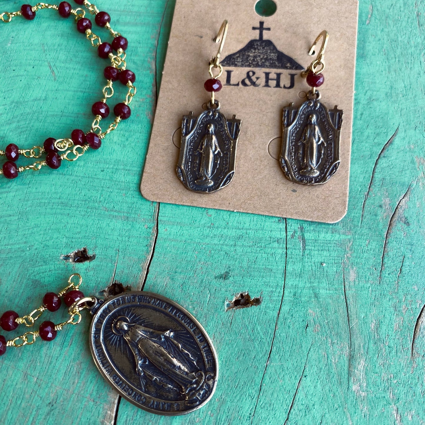 Miraculous Medal Ruby Red Set