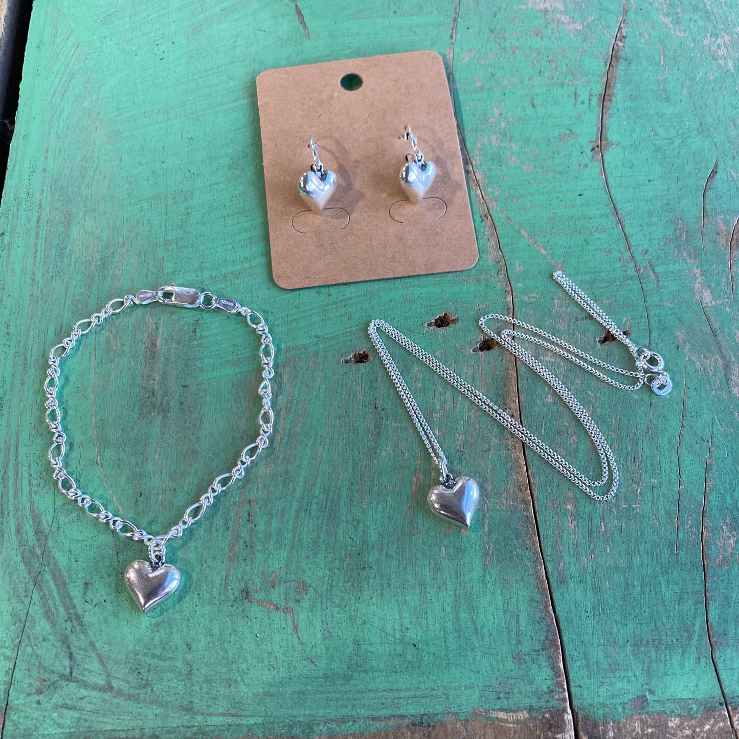 Sterling Silver Puffy Heart Set