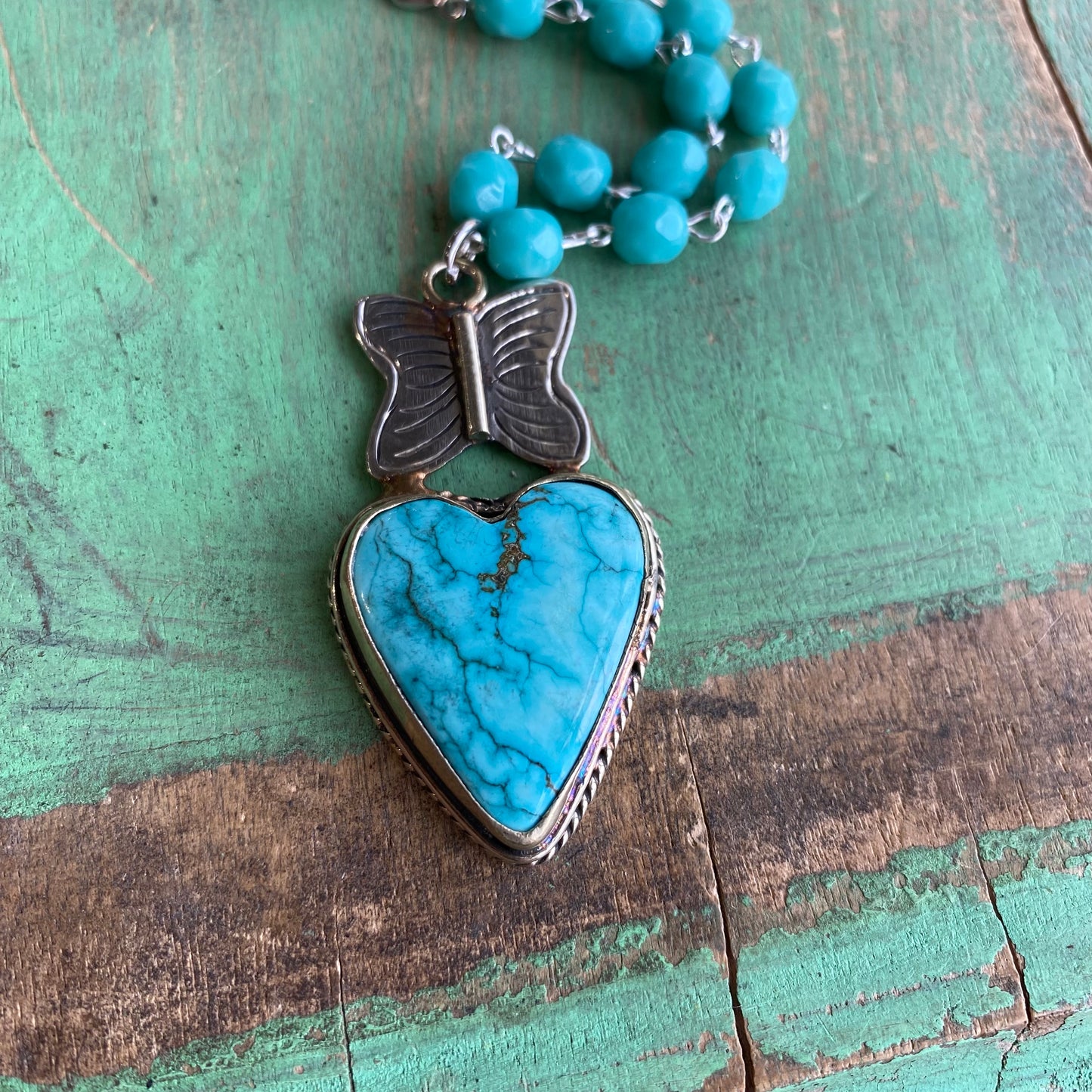 Butterfly Turquoise Heart Necklace and Earrings