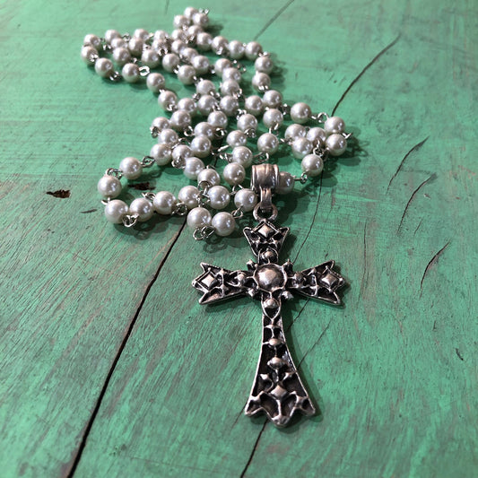Long Necklace With Pewter Cross