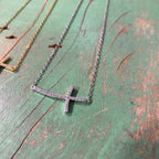 Cubic Zirconia Sideways Cross Sterling Silver Necklace