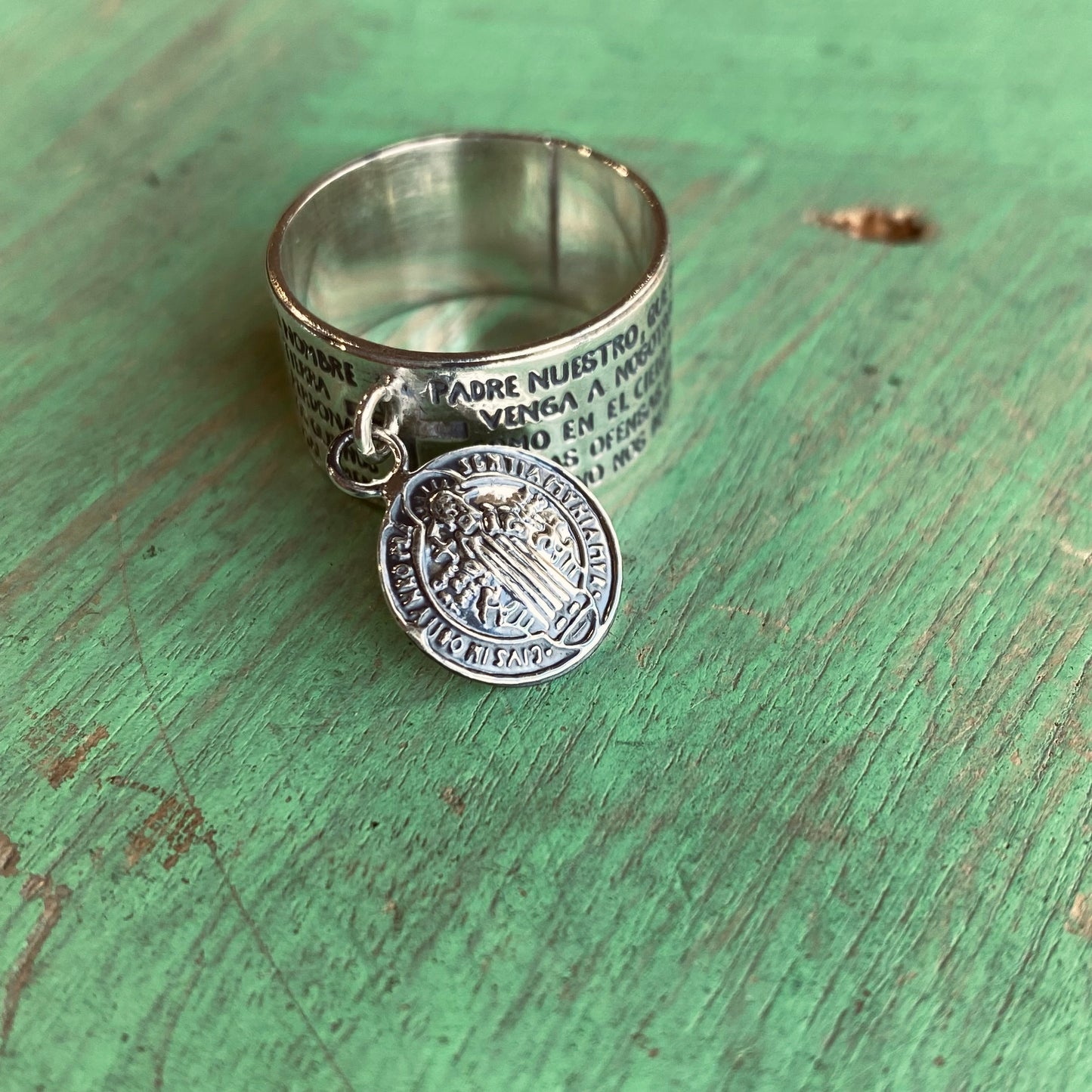 Sterling Silver Padre Nuestro/St Benedict Ring