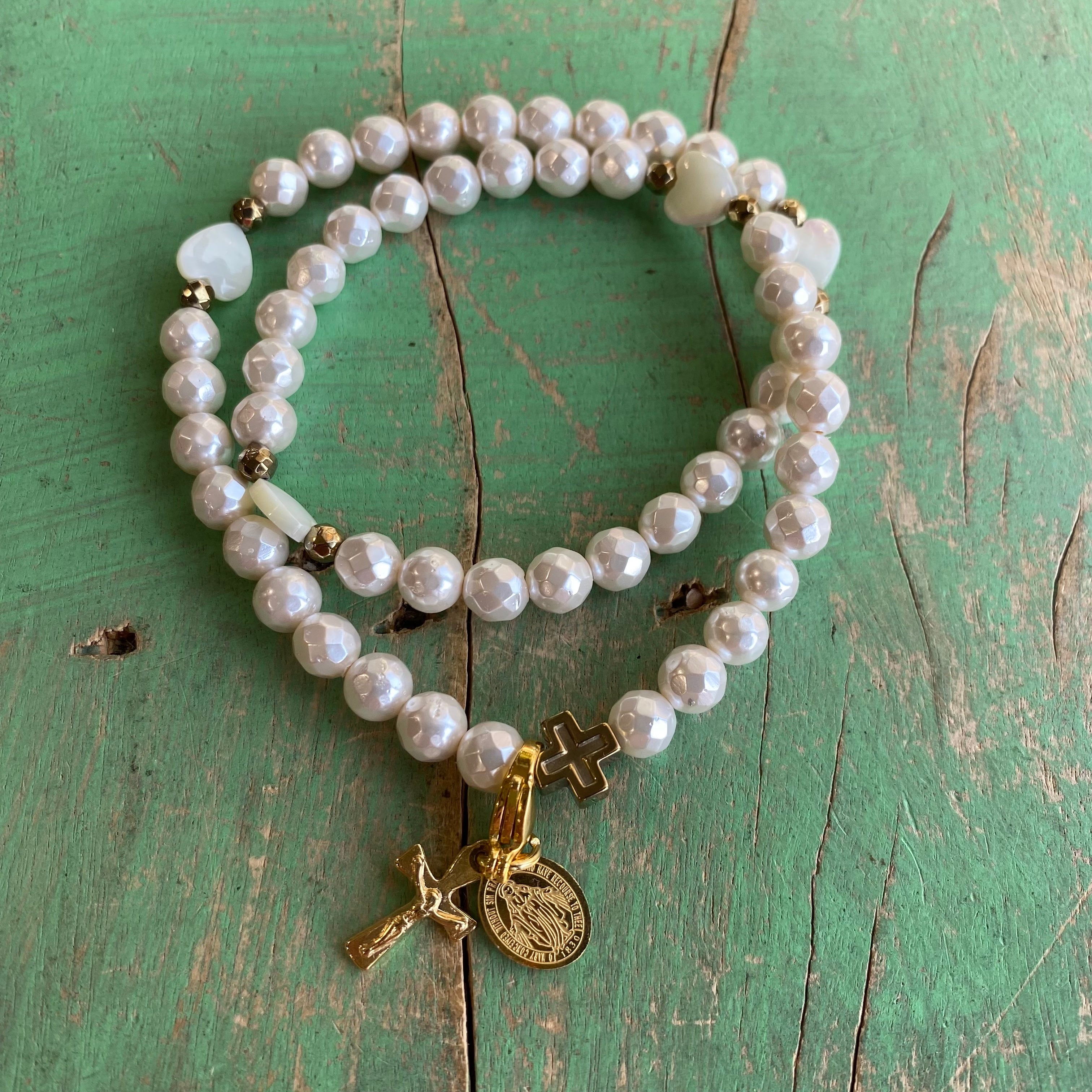 Rosary Wrap Bracelet with Gold Accents