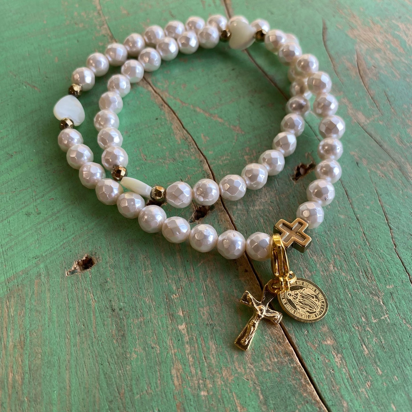 Rosary Wrap Bracelet with Gold Accents hi