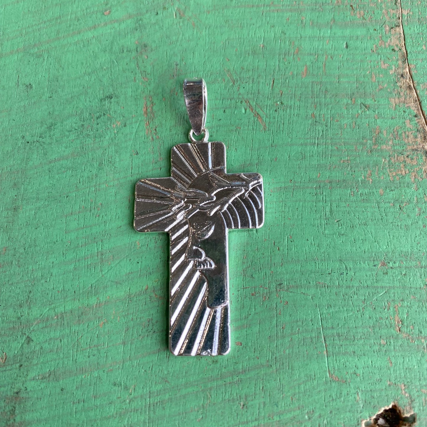 Sterling Silver Face of Jesus with Crown of Thorns Cross