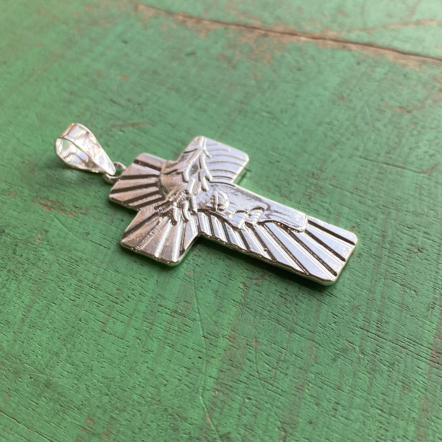 Sterling Silver Face of Jesus with Crown of Thorns Cross