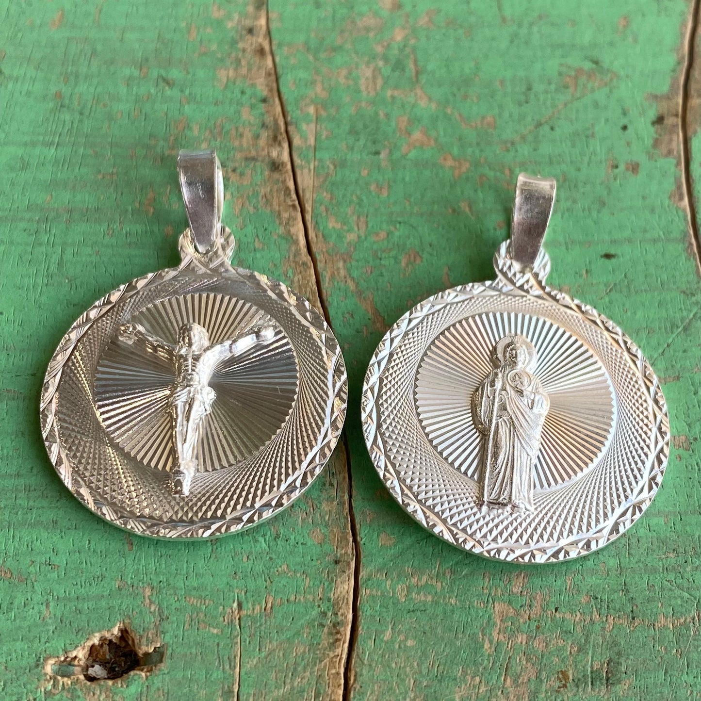 Sterling Silver Double sided St Jude/Crucifix Pendent