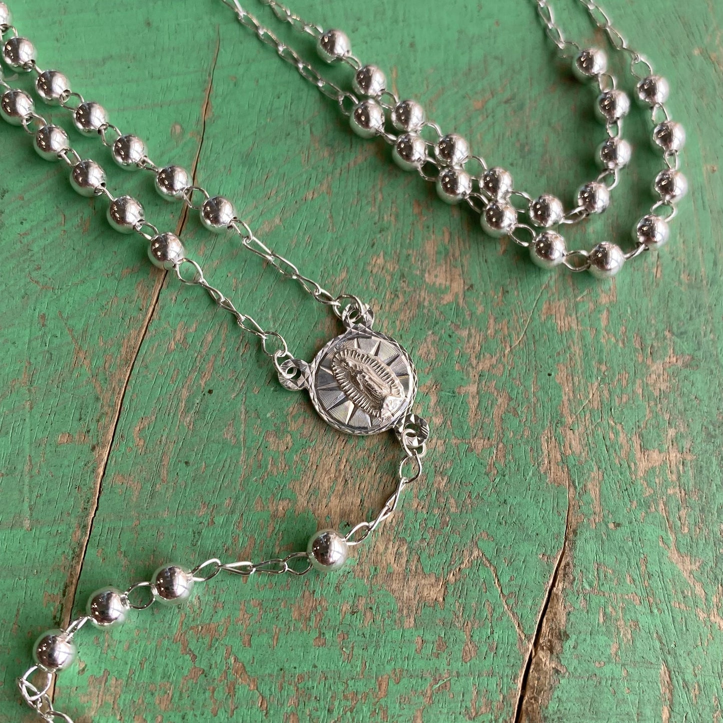 Sterling Silver 4mm St Benedict Rosary Necklace