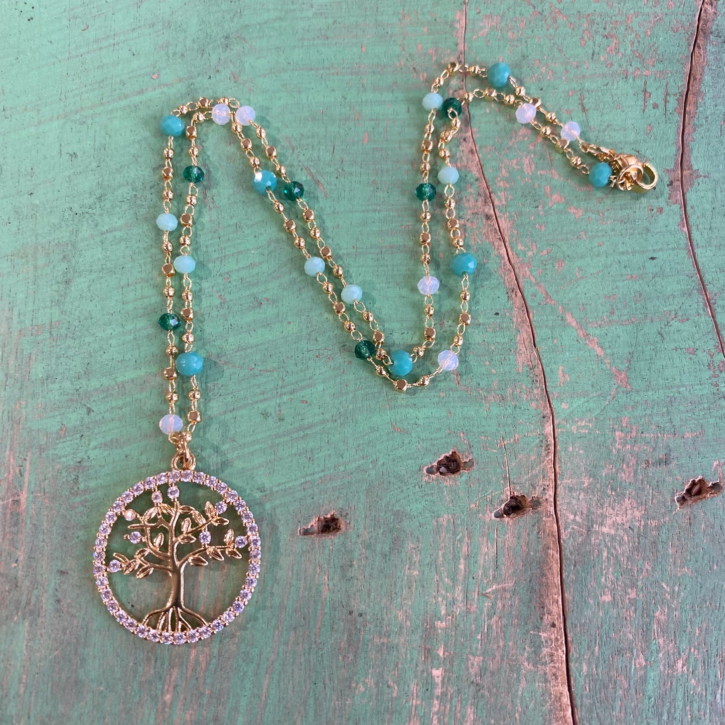 Green Crystal Tree of Life Necklace