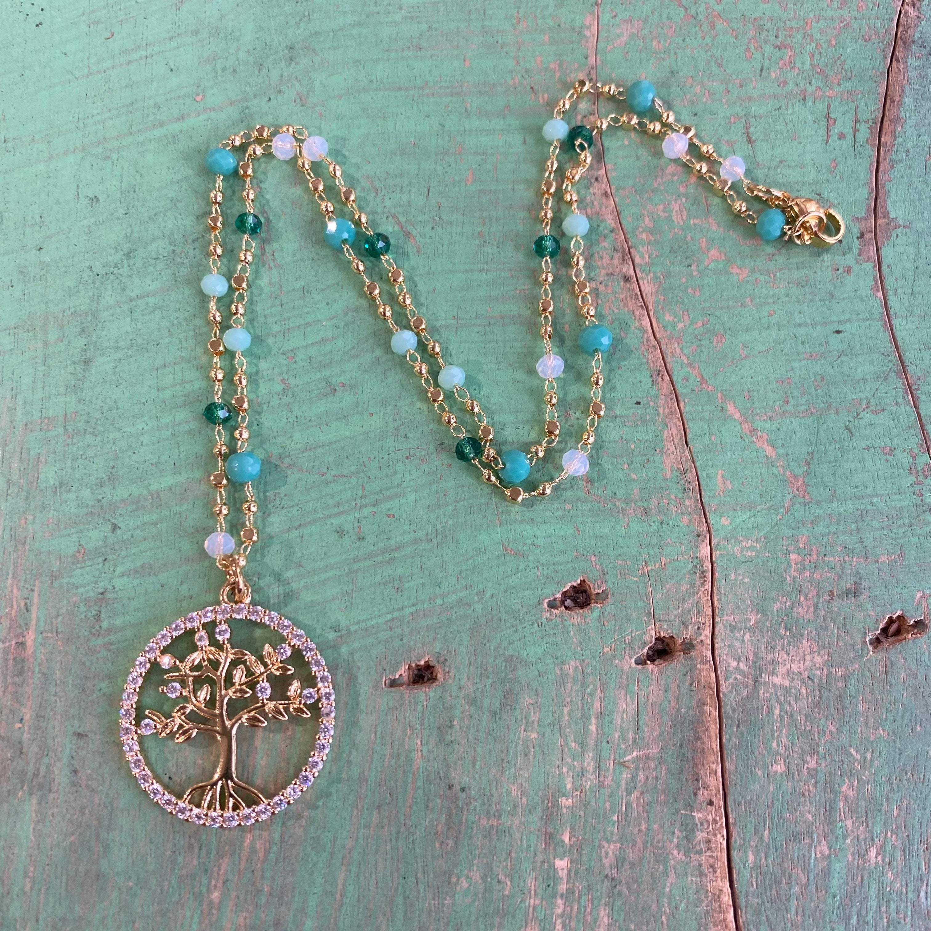 Green Crystal Tree of Life Necklace