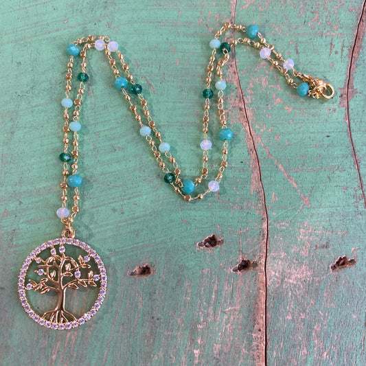 Green Crystal Tree of Life Necklace