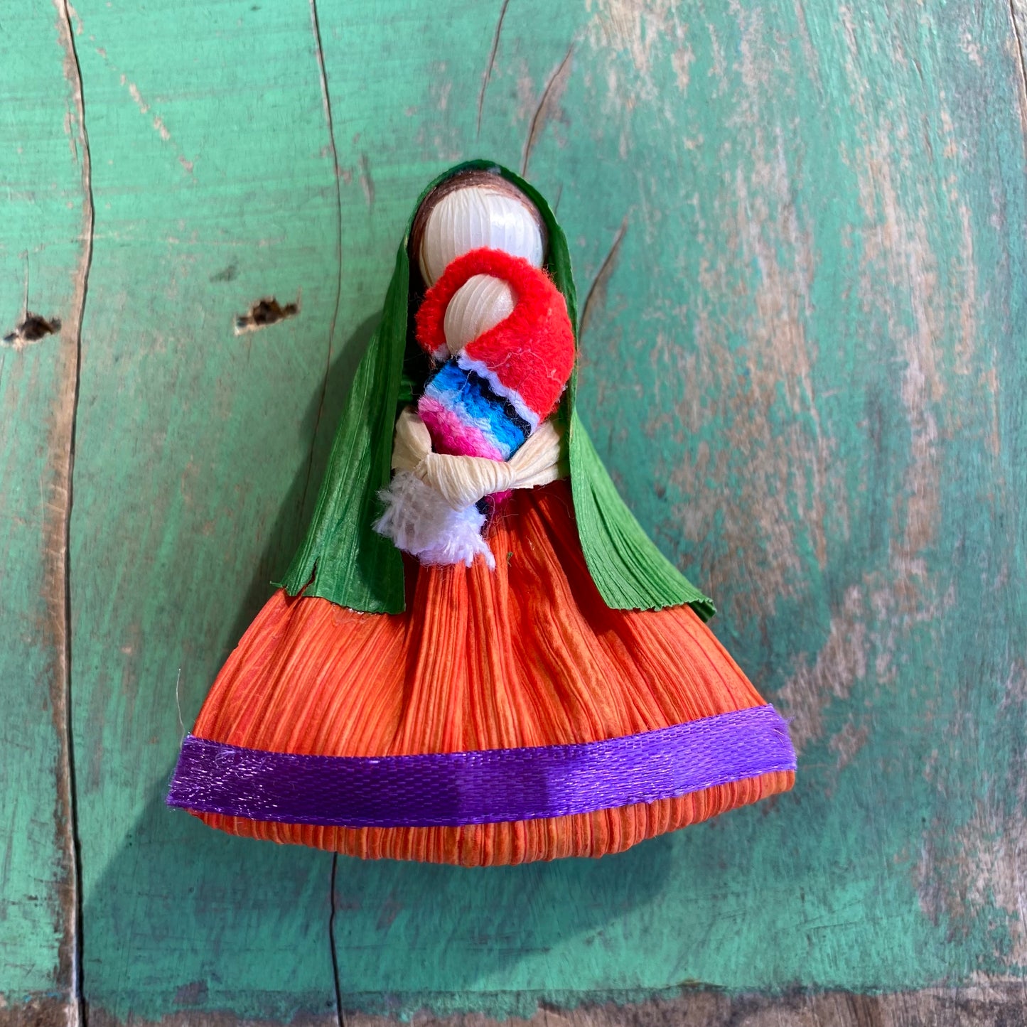 Corn Husk Mary and Baby Jesus Magnet