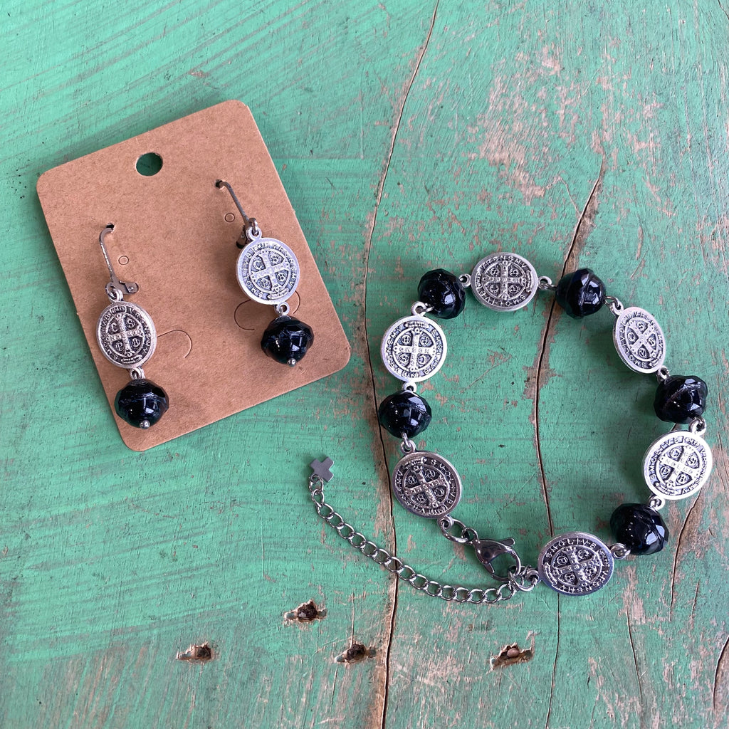 Elegant Protection Link Bracelet and Earrings
