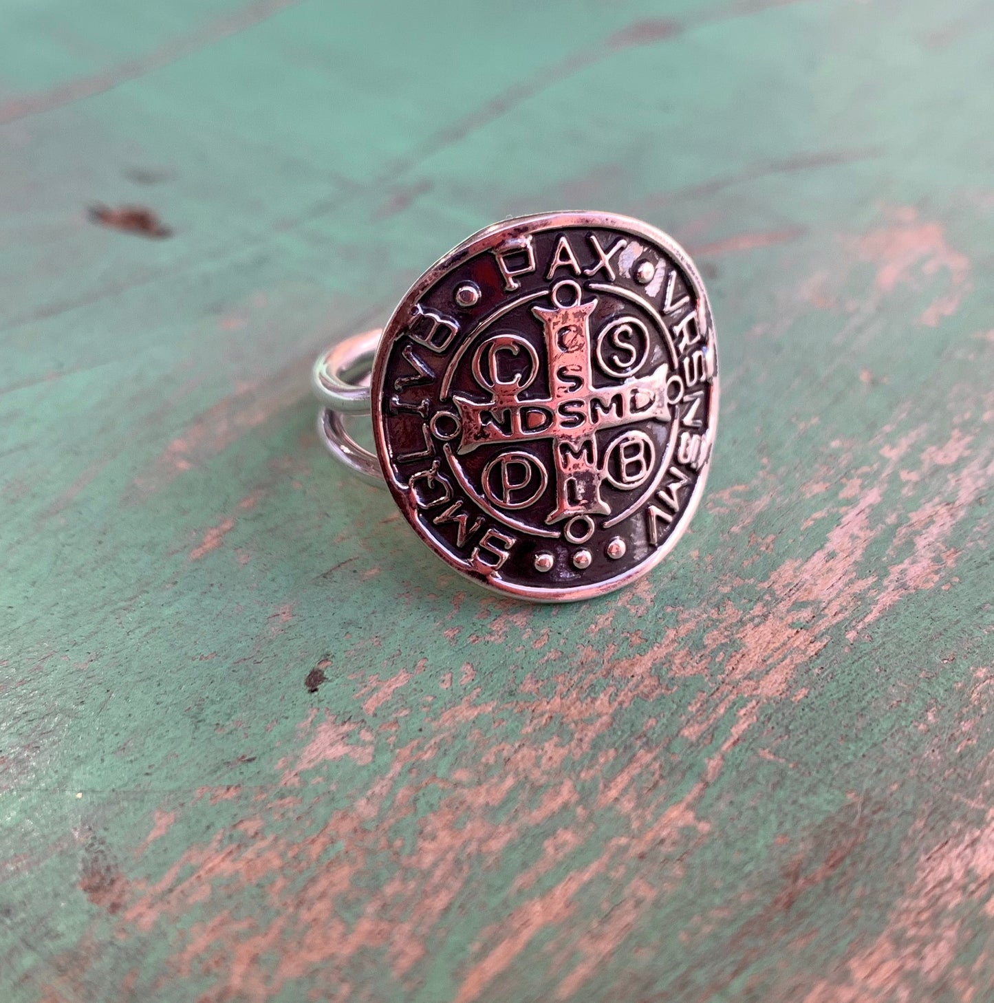 St Benedict Sterling Silver Ring Large