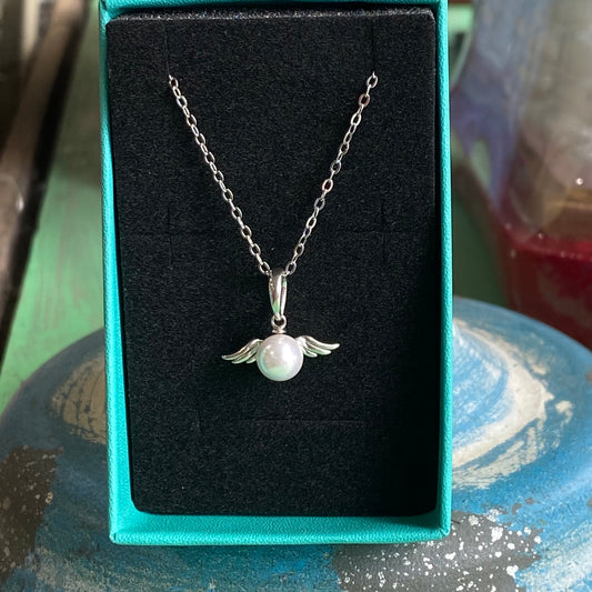 Sterling Silver Pearl Angel Necklace