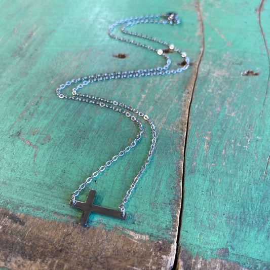 Stainless Steel Simple Sideways Cross Necklace