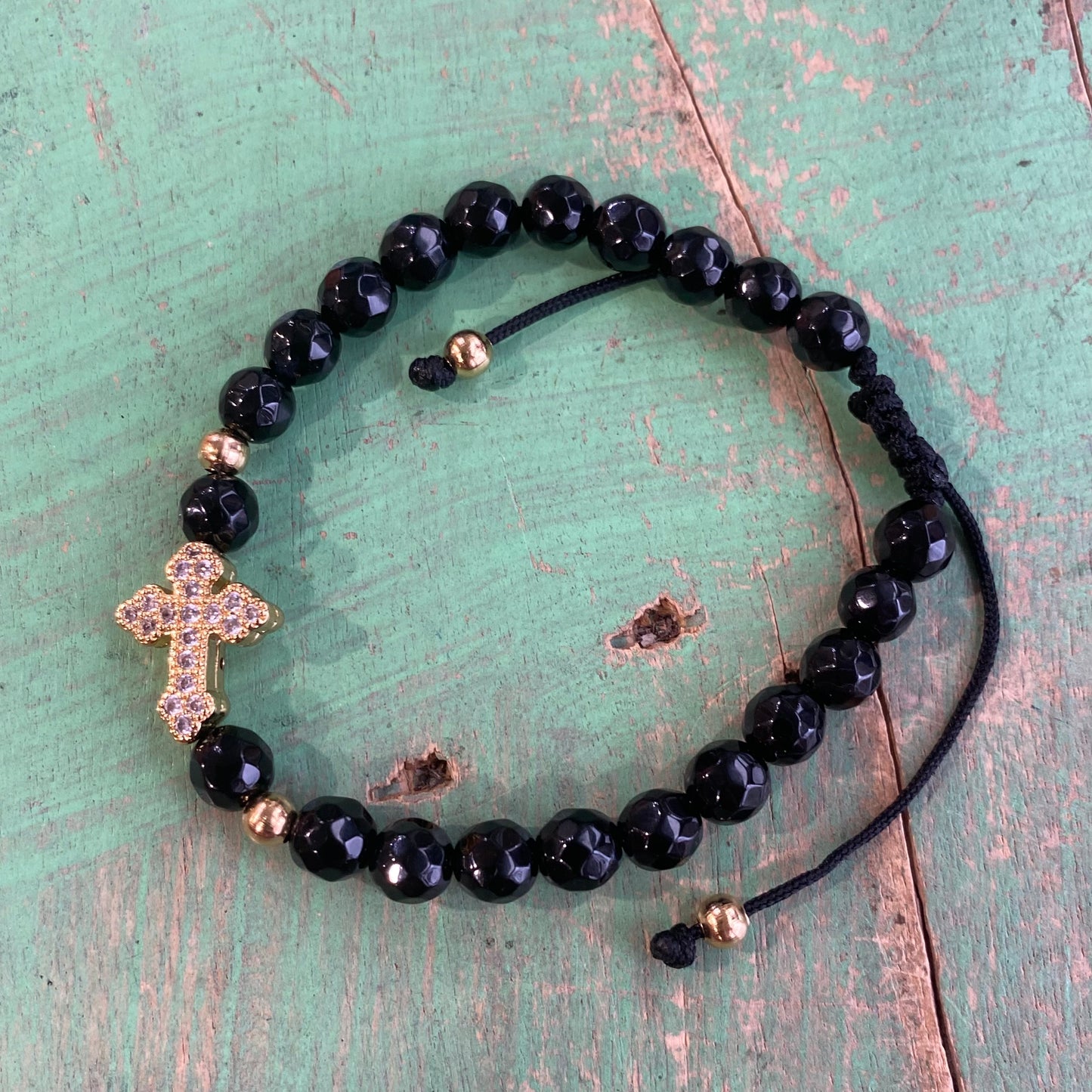 Black Crystal Sideways Cross Bracelet