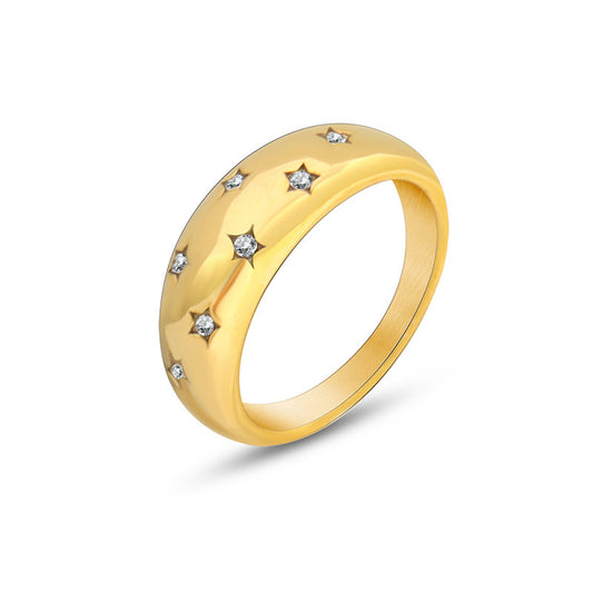 Gold Stainless Steel CZ Stars Dome Ring