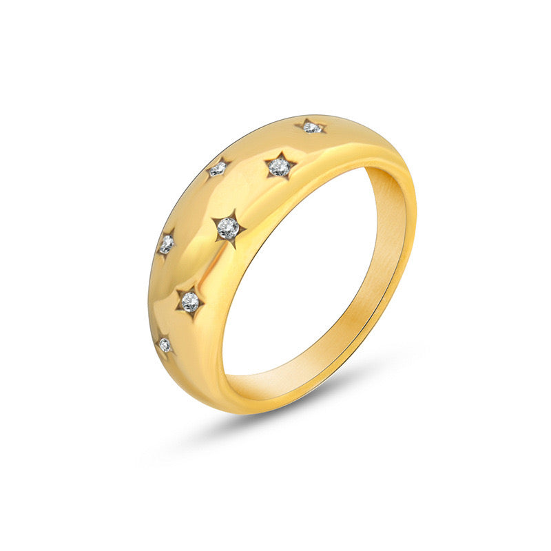 Gold Stainless Steel CZ Stars Dome Ring