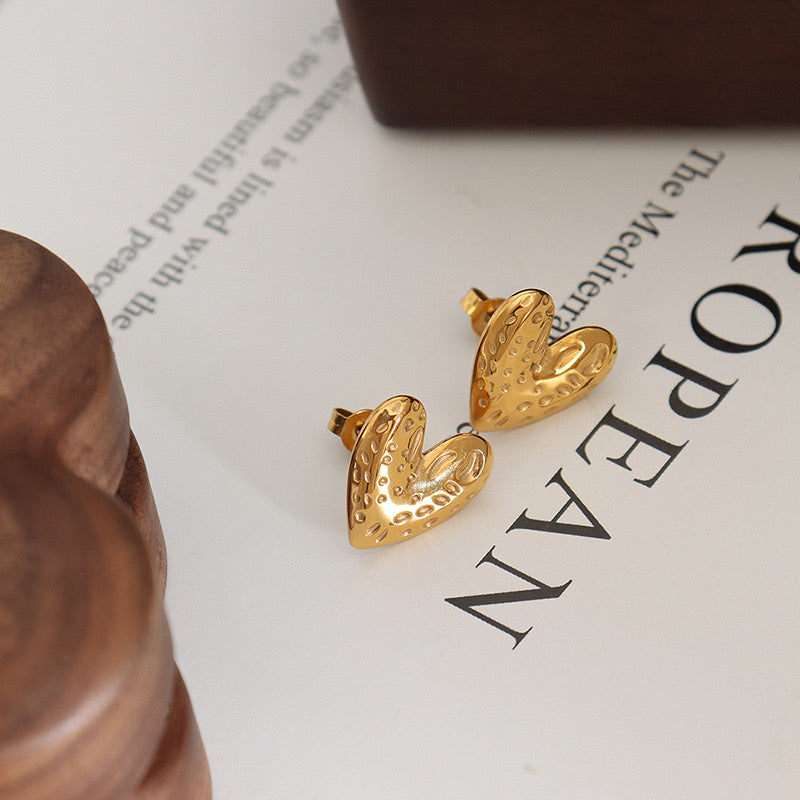 Gold Stainless Steel Heart Post Earrings