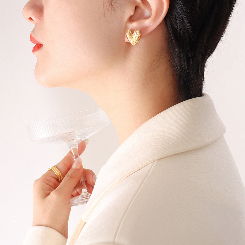 Gold Stainless Steel Heart Post Earrings