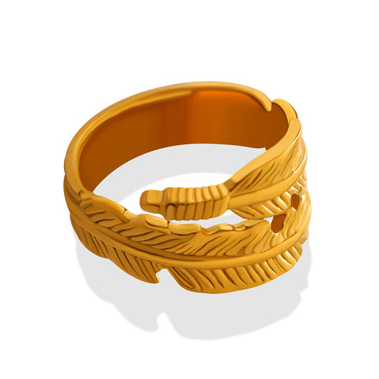 Gold Stainless Steel Feather Ring