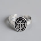 Sterling Silver Oval Cross Adjustable Ring