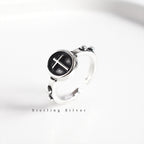 Sterling Silver Oval Cross Adjustable Ring