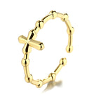 Gold Sterling Silver Standing Cross Rosary Adjustable Ring