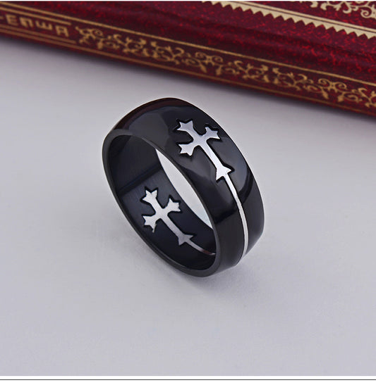 Black Stainless Steel Crosses Ring