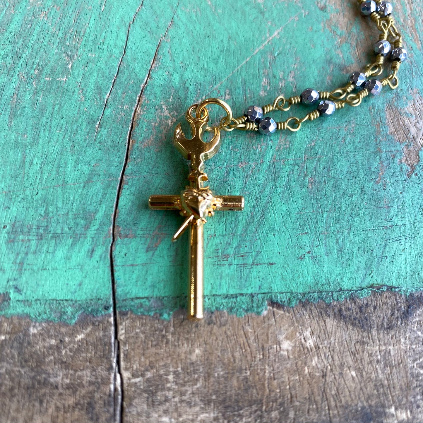 Sacred Heart and Holy Spirit Cross Necklace