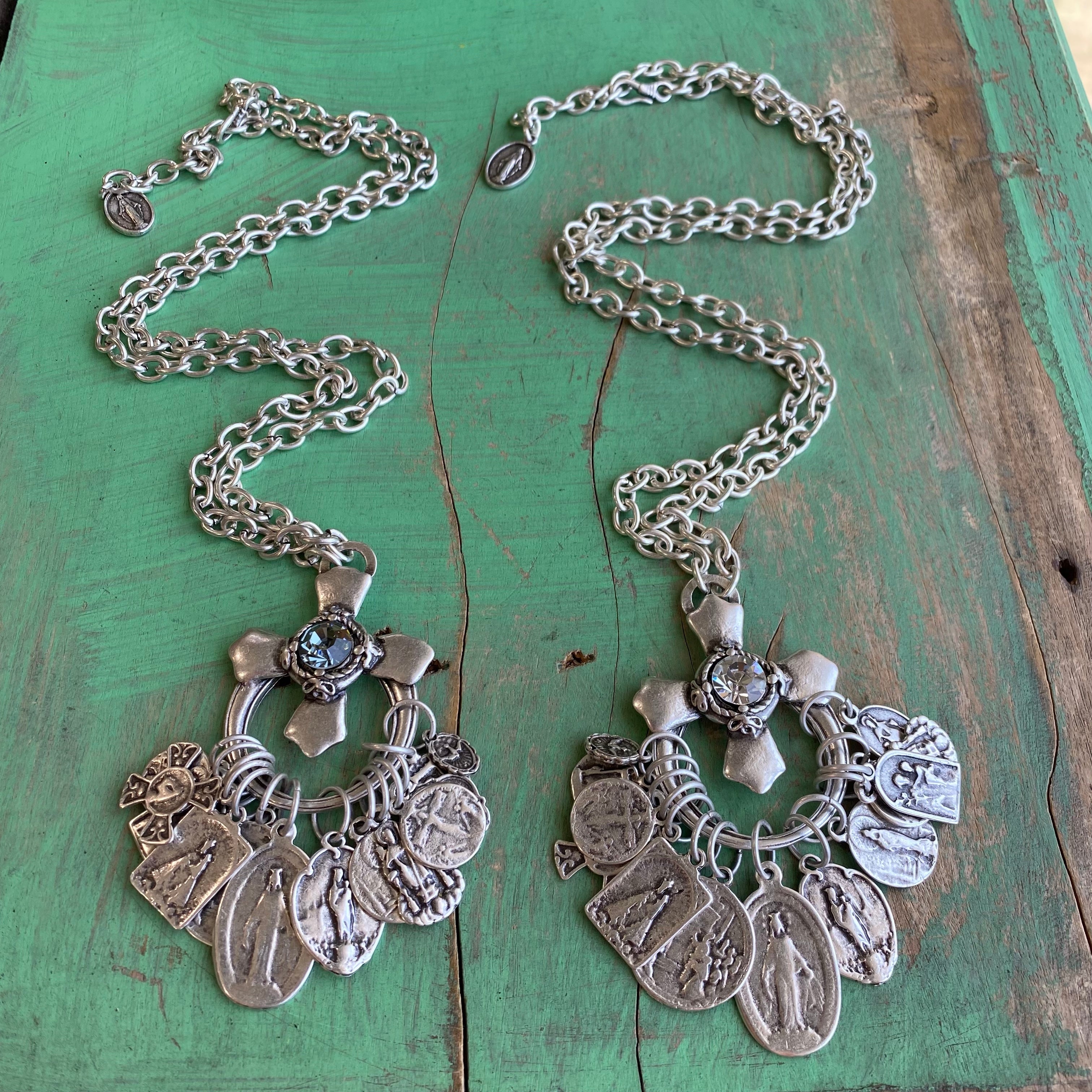 Crystal Cross Saint Charm Necklace
