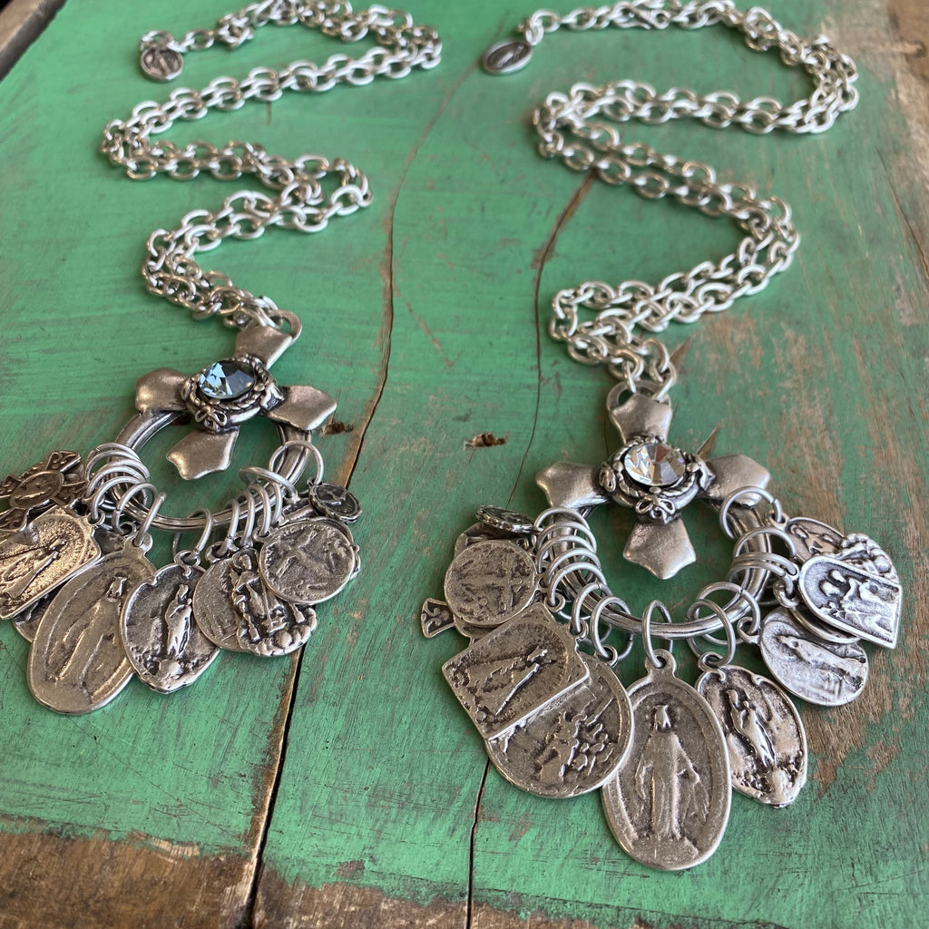 Crystal Cross Saint Charm Necklace