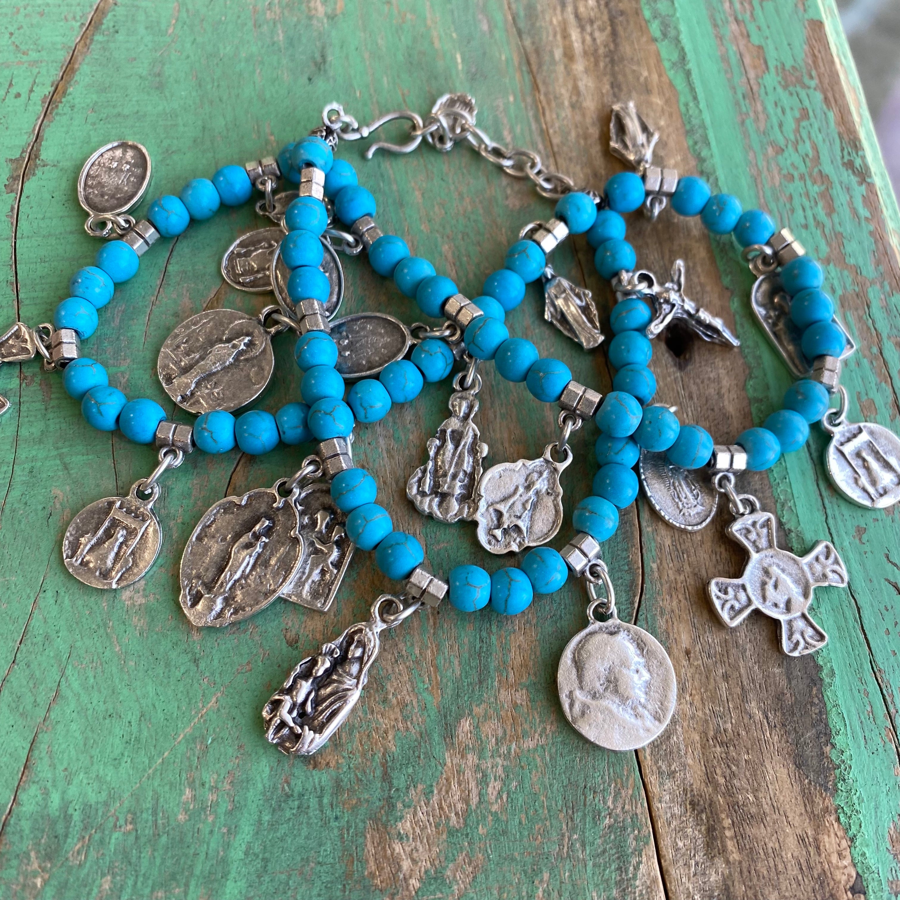 Triple Layer Natural Stone Charm Bracelet