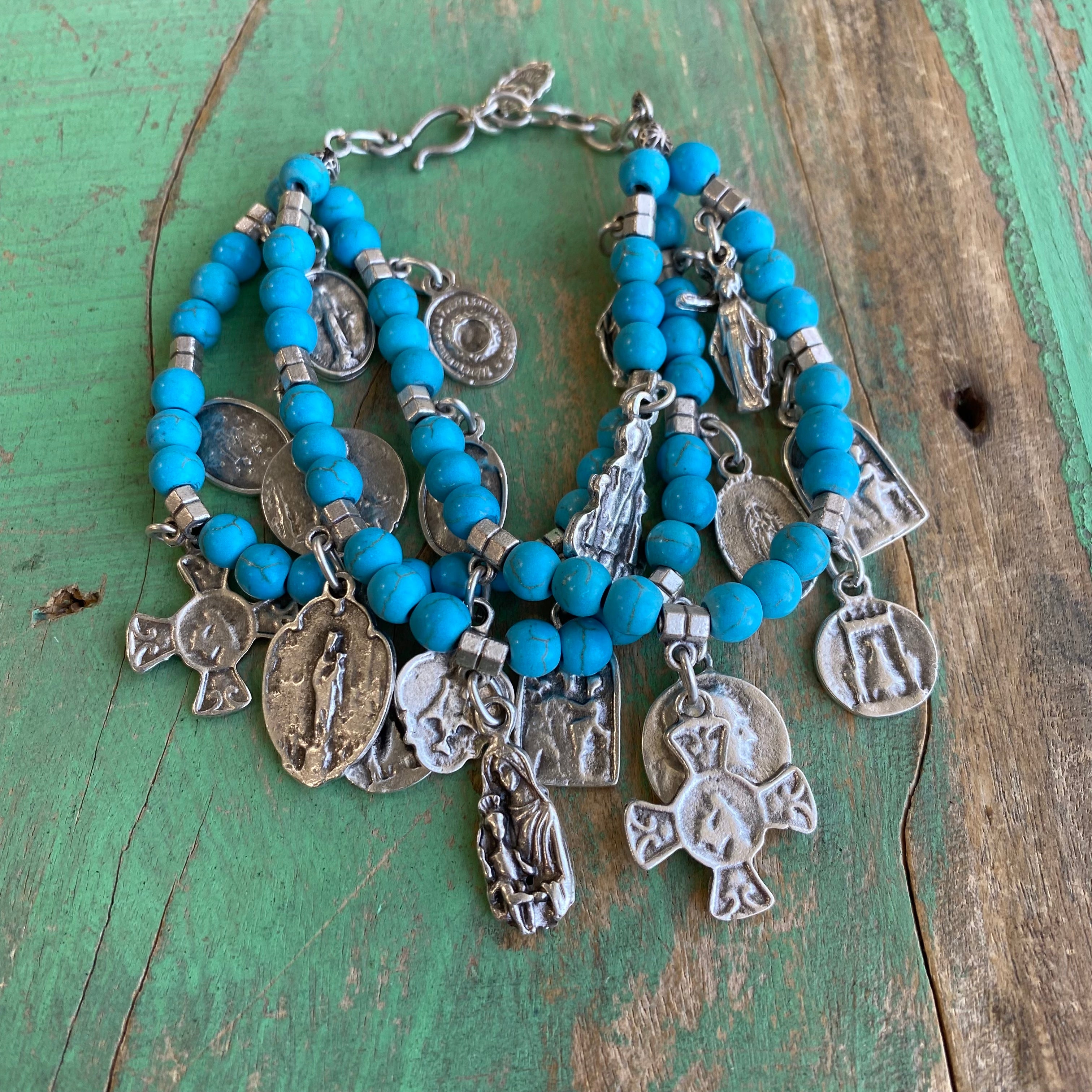 Triple Layer Natural Stone Charm Bracelet