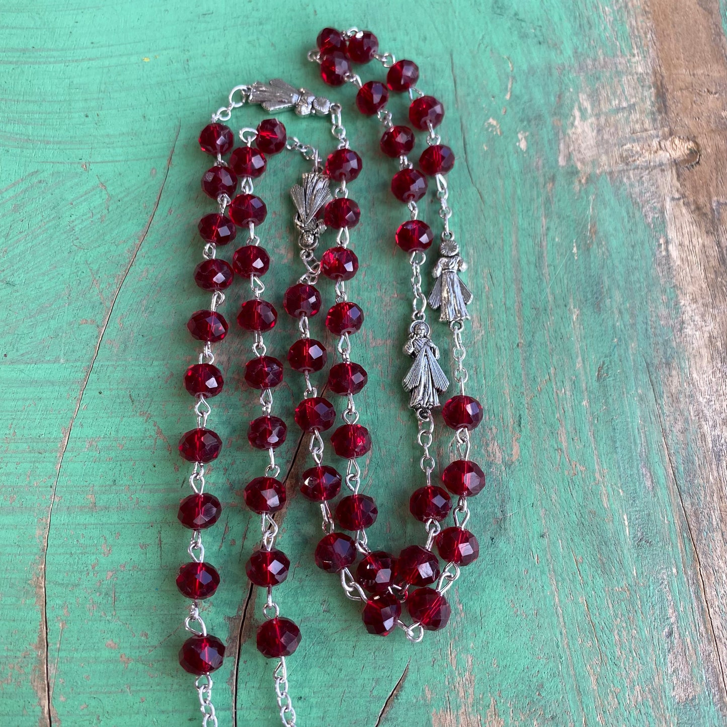 Red Divine Mercy Crystal Rosary
