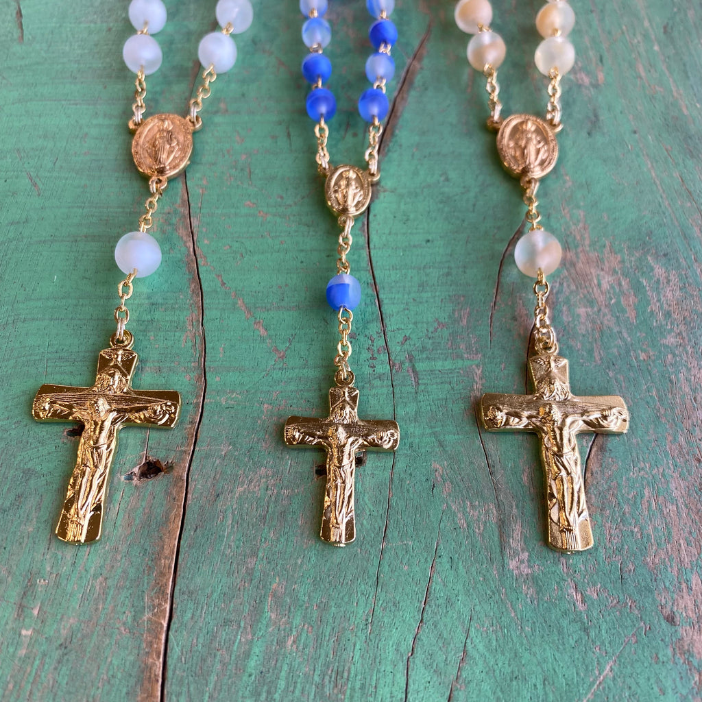 Miraculous Medal Frosted Bead Decade Rosaries
