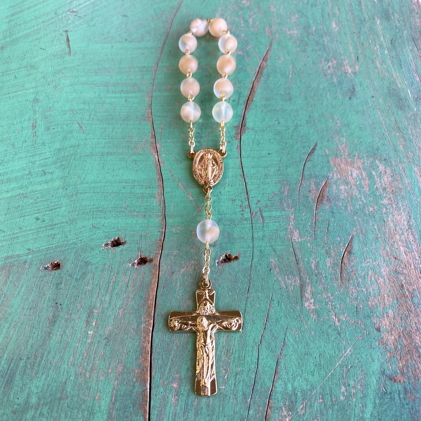 Miraculous Medal Frosted Bead Decade Rosaries