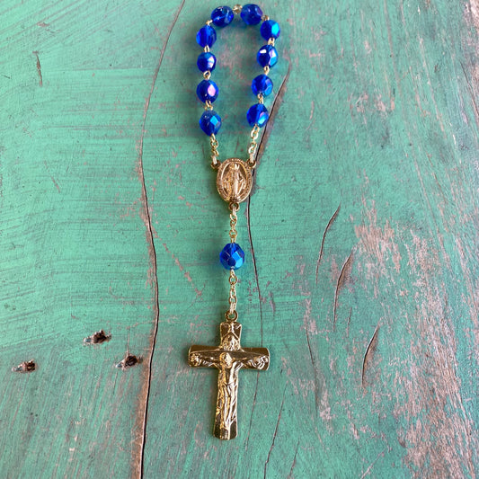 Miraculous Medal Crystal Blue Decade Rosary