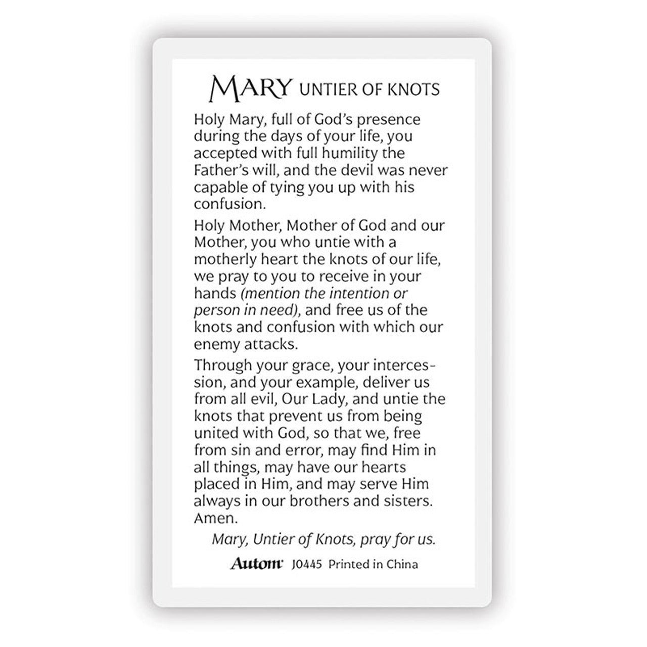 Laminated Prayer Card